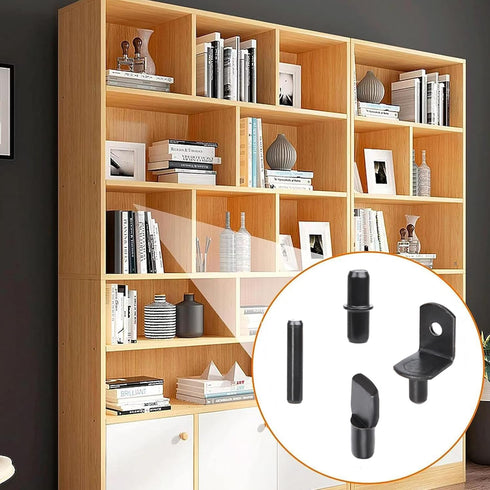 WISSXNA 100Pcs 4 Pins(5mm 6mm) Shelf Pegs for Shelves, Styles Shelf Pins Kitchen Cabinet Shelf Pegs,Black Shelf Holders