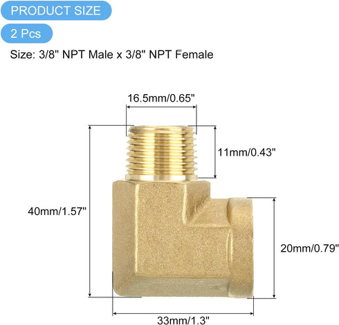 uxcell Brass Pipe Fitting 90 Degree Street Elbow Brass 3/8" NPT Pipe Connector for Gas, Air, Oil, Propane, 2pcs
