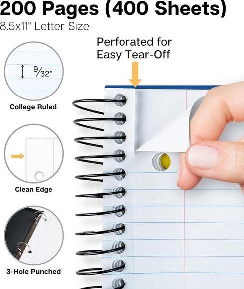 Dunwell 5-Subject Notebook, College Ruled, 8.5 x 11 (Blue), 200 Sheets (400 Pages) with Tabs and Pockets