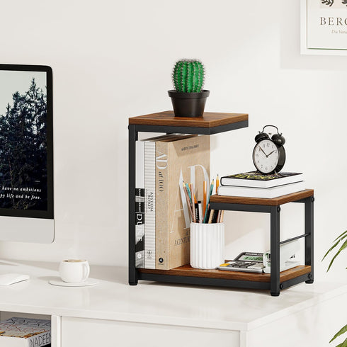 Snughome Desktop Shelf, 3 Tier Wood Bookshelf Organizer Storage Rack, Adjustable Shape Display Shelf for Office, Home,