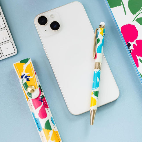kate spade new york Stylus Pen for Touch Screens, Metal Ballpoint Pen with Black Ink and Storage Pouch, Painterly
