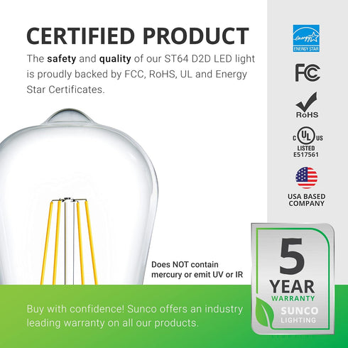 Sunco Lighting 4 Pack LED Edison Light Bulbs, 3000K Warm White, CRI90 7W Equivalent 60W, Vintage Style, E26 Base