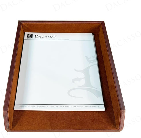 Dacasso Mocha Leather Luxury Letter Tray Holder - Paper Organizer for Desk, Executive Decor & Office Organization