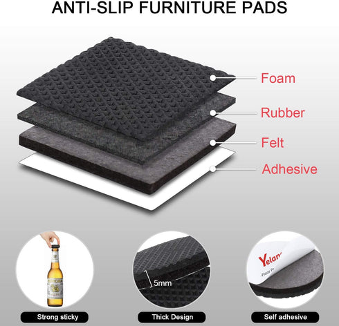 Yelanon Non Slip Furniture Pads - 78pcs (1+2+3+4)” Self Adhesive Rubber Feet for Furniture Legs, Anti Slide Protector
