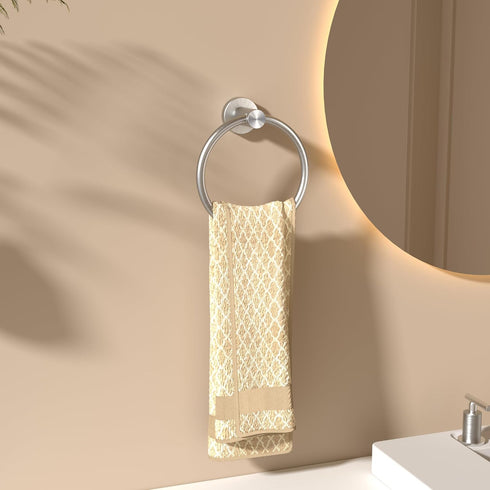 FORIOUS Brushed Nickel Towel Ring, SUS304 Stainless Steel Hand Towel Holder, Modern Wall Mounted Towel Rack