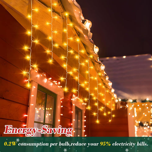 66ft 640 8 120 XURISEN Christmas Lights Decorations Outdoor, LED Modes Curtain Fairy Lights with Drops,Plug