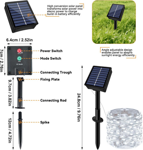 4 Pack 132ft 400LED 8 Solar String Lights Outdoor Waterproof Total Modes Twinkle Lights Solar Fairy Lights for Patio
