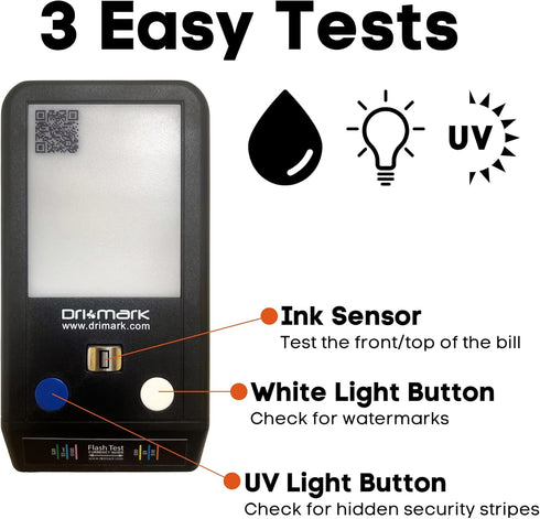 Dri Mark Flash Test Counterfeit Bill Detector, 3 Easy Tests in One Device, Fast and Accurate Money Checker