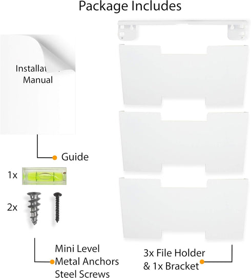 Wallniture 3-Tier Lisbon Wall File Holder Organizer, Metal White for Office Storage