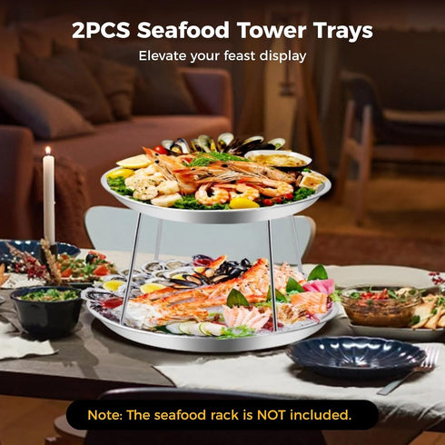 Sacolin 2 14 Inch 16 Inch Seafood Trays for Seafood Barbecue, Pcs Seafood Platter Round Trays, Stainless Steel Serving