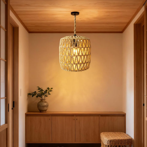 RTNLIT 7.08" D7.48" Handmade Woven Lampshade Replacement H, Retro Boho Rattan Lamp Shade for Table Floor Pendant Light