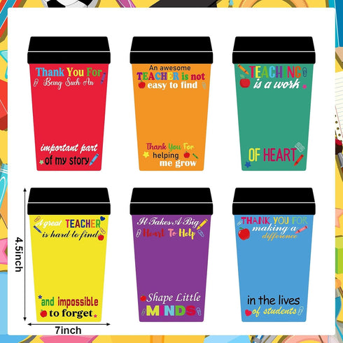 Zhehao 6 Set Crayon Teacher Appreciation Gift Card Crochet Coffee Cup Sleeve Coffee Cup Crayon Thank You for Helping Me