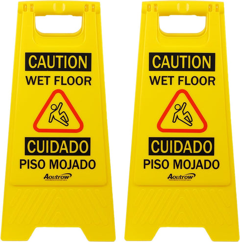 Caution Wet Floor Sign, 2-Sided Foldable Safety Sign (L:17.12in W:8.38in H:0.94in) Bilingual Yellow (2 Pack)