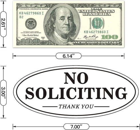 Self-adhesive No Soliciting Sign for House Door, 7" x 3" Metal Signs, Durable UV, Easy Mounting, Oval Design, 2 Pack