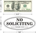Self-adhesive No Soliciting Sign for House Door, 7" x 3" Metal Signs, Durable UV, Easy Mounting, Oval Design, 2 Pack