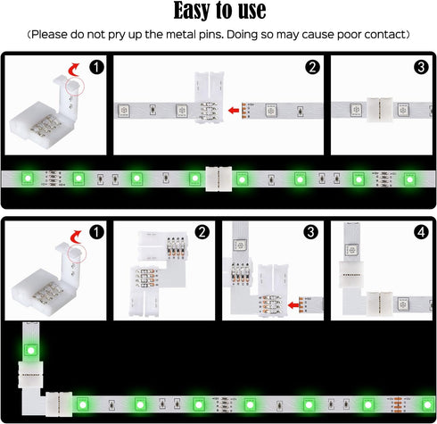 20Packs 4-Pin 22Pcs 10mm 10mm 4pin JACKYLED L Shape LED Connectors with Clips for Strip Lights