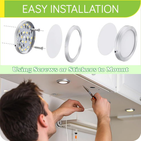 Closet 120V Dimmable, 4-Way 4 LED Light Kit, Kitchen Under Cabinet Accent Lighting, Plugged in Wired Puck Lights, Smart