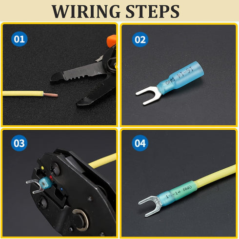 100pcs 16-14 AWG Marine Grade Heat Shrink Fork Connectors, Tinned Copper Heat Shrink Fork Terminals