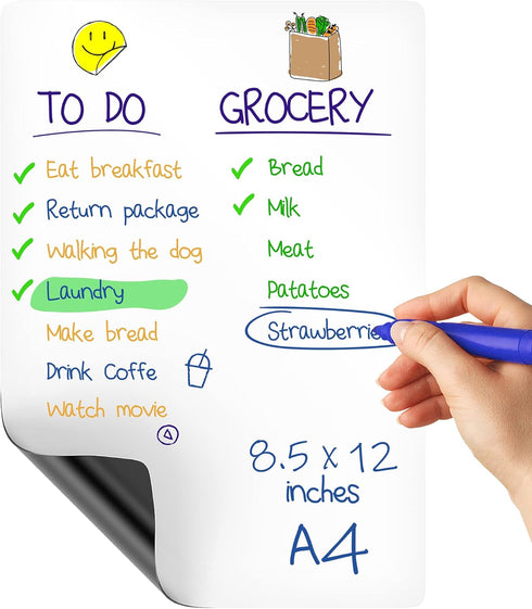 Magnetic Whiteboard for Fridge, 8.5x12 A4 Dry Erase Board for Refrigerator, White Board Magnet for Fridge