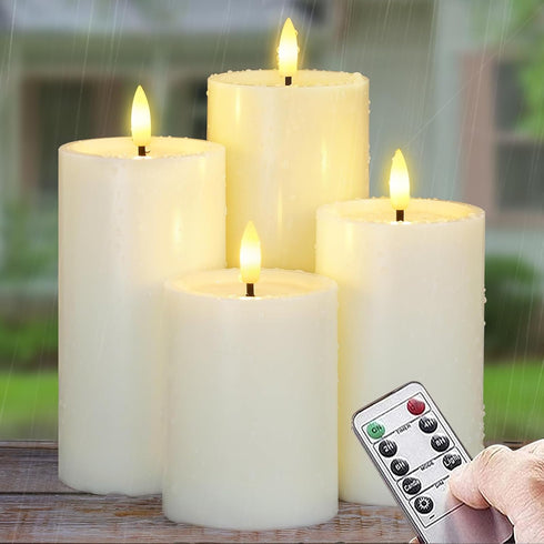 Yeelida Outdoor 4pcs Flameless Waterproof Candles with Handy Remote Control, Cycle Timer