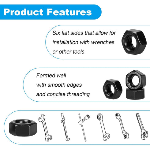 Yinpecly 200pcs M3-0.5 8.8, M3x0.5mm M3 Hex Nut, Carbon Steel Grade Black Oxide, Hex Drive, Metric Hexagon Hex Nut