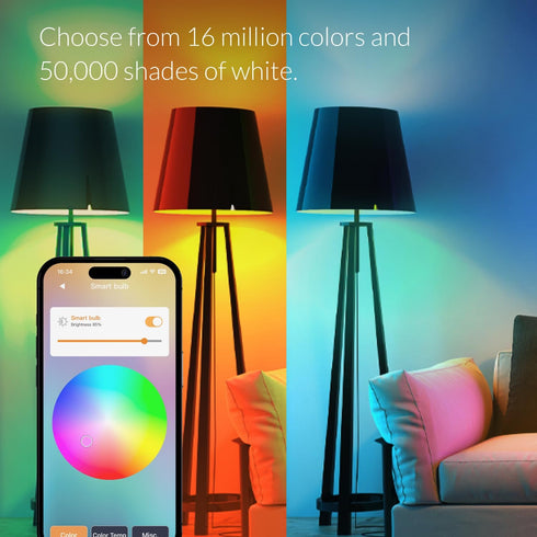 A19 Dimmable 90+ Bulb (4th (2-Pack) ERIA Colors and White CRI Smart Works with Hue*, SmartThings, HA, Amazon Echo Gen)