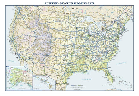 USA Interstate Highways Wall Map, 22.75" x 15.5" Matte Plastic