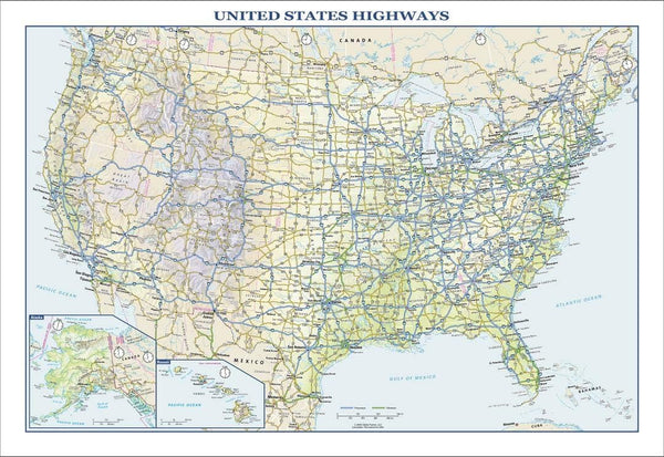 USA Interstate Highways Wall Map, 22.75" x 15.5" Matte Plastic
