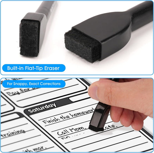 6 Count maxtek Magnetic Black Dry Erase Markers, Fine Tip Whiteboard Markers with Eraser, Thin Markers Low Odor