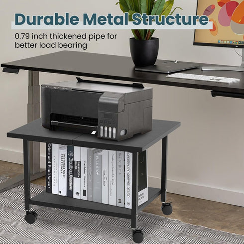 SwaaVee Printer Stand with Storage Under Desk Shelf, Desktop Printer Stand Organizer, Rolling Printer Cart Storage