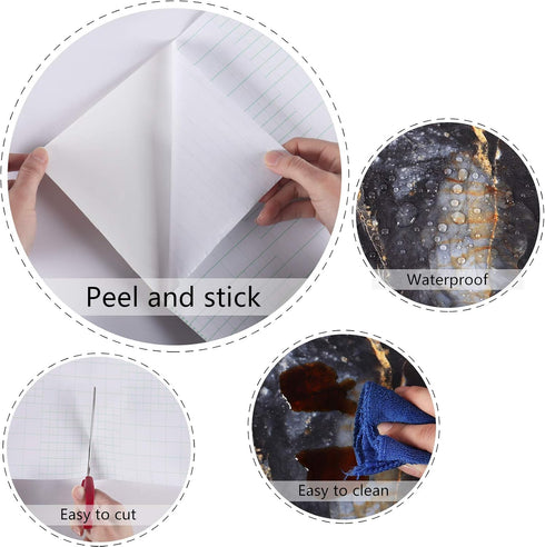 Marble Black Contact Paper, Peel and Stick Gold Wallpaper for Kitchen, Waterproof Vinyl Film for Countertop Cover