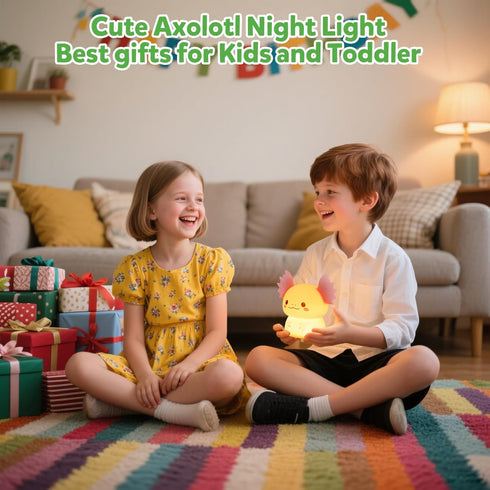 ollycasa Dimmable 3 Axolotl Night Light for Kids, Rechargeable Bedroom Bedside Lamp, Night Lamp for Kids Room, Nursery