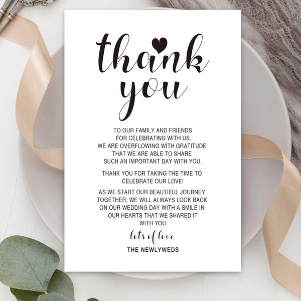 KRUCVOJO 50 Wedding Reception Thank You Cards - Place Setting Cards for Wedding,