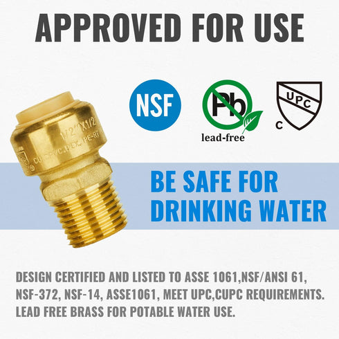 SUNGATOR Push to Connect Plumbing Fittings Mix, No Lead Brass 1/2 Inch Pushfit Female Adapter (4 PCS) and Male Adapter