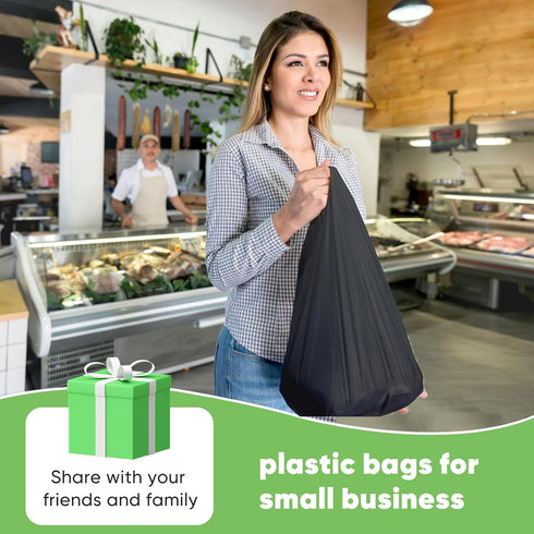(11.5'x 6.5" 21')(1000Pack) LainNeala Black Plastic Bags x with Handles - Shopping & Grocery Bags for Small Business