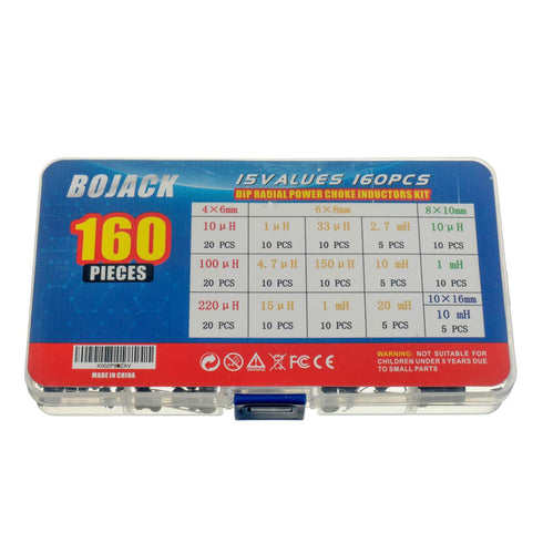 BOJACK 15 Values 160 Pcs Inductor - 10 uH to 20 mH DIP Radial Power Choke Inductors Assortment Kit