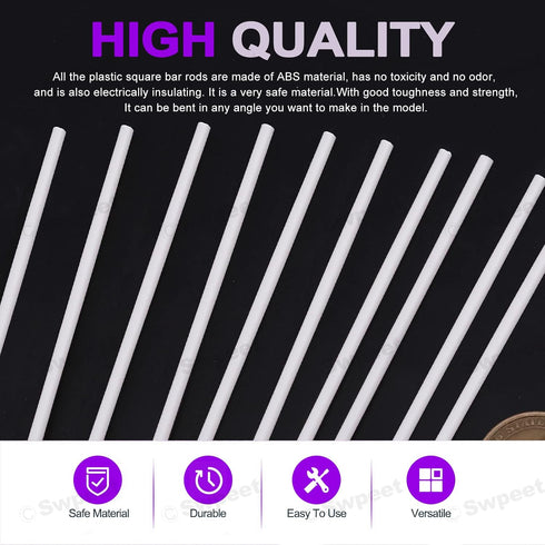 Swpeet 15Pcs Milkly Plastic Rods Assortment Kit, Diameter 3mm Length 250mm for DIY Model Making