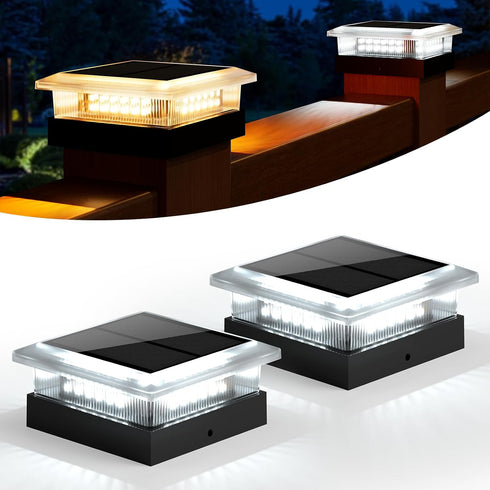 4x4 Post Solar Lights 2 Pack, 4 Lighting Modes Solar Post Cap
