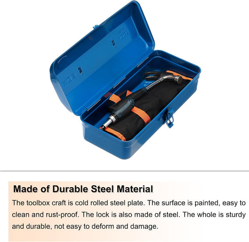14.2" HARFINGTON Tool Box Portable Steel Tool Box Hip Roof Style with Metal Latch Closure Tool Chest for Household
