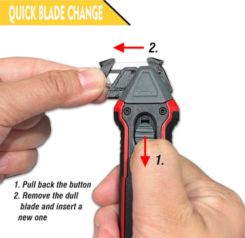 XW Safety Box Cutter with Quick Blade Change, Extra 5 Replacement Blades Included