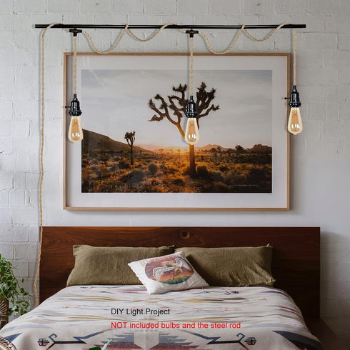 CAFULAM 3 Light Hemp Rope Plug in Pendant Light Rattan Hanging Lights with Plug in Cord with Woven Lamp Shade, Plug