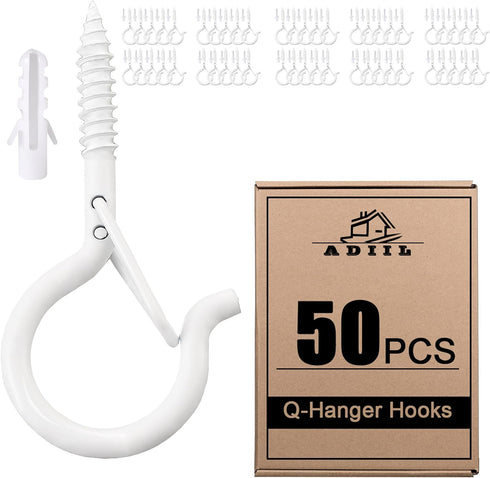 ADIIL 50 PCS Q Hanger Hooks with Safety Buckle, Windproof Screw Hooks