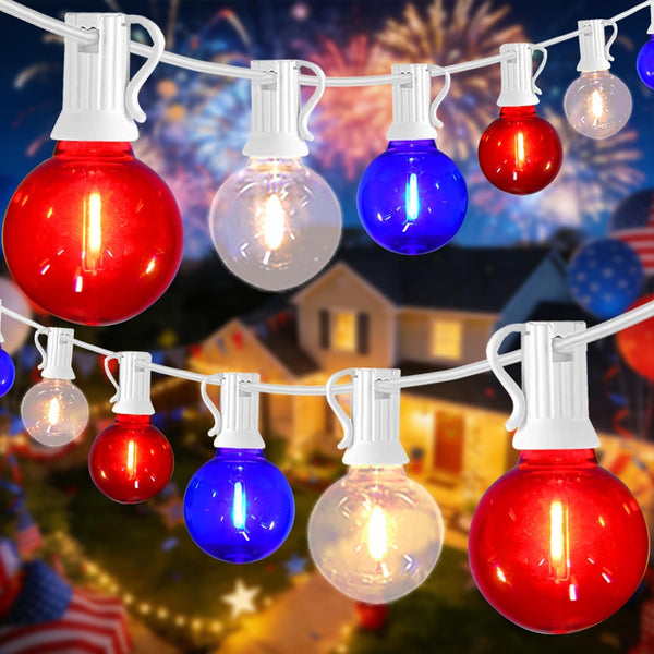 27.8Ft G40 Red White and Blue Lights String with 28 Shatterproof LED