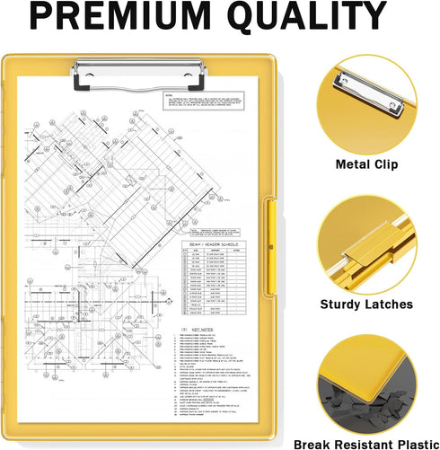 Rimilak Plastic Clipboard with Storage, Yellow, High Capacity Nursing Clipboards with 2 Storage Cases for Work School