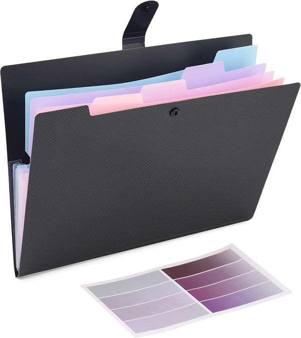 Expanding File Folder - 5 Pocket Cute Folders with Labels - Letter Size Accordion File Organizer for Documents