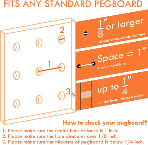 G.CORE 2 Pack Large Pegboard Baskets, Metal Shelves Hooks for 1/8" 1/4" Peg Boards