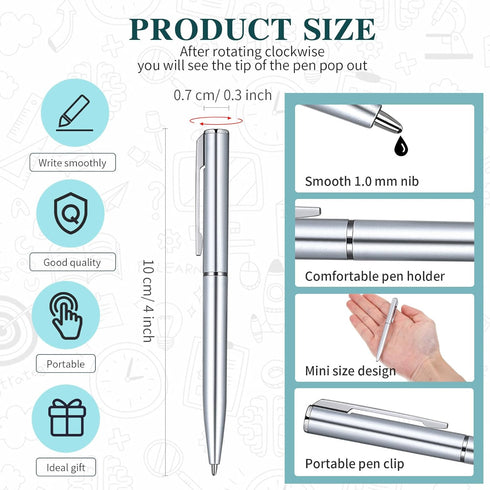 Teling 72 Pcs Small Ballpoint Pen Mini Pens Bulk 4 Inch Short Small Pens Tiny Pen Ink Ballpoint Pens for Notebook Pockets Signature Notepads School Office(Silver) by Teling
