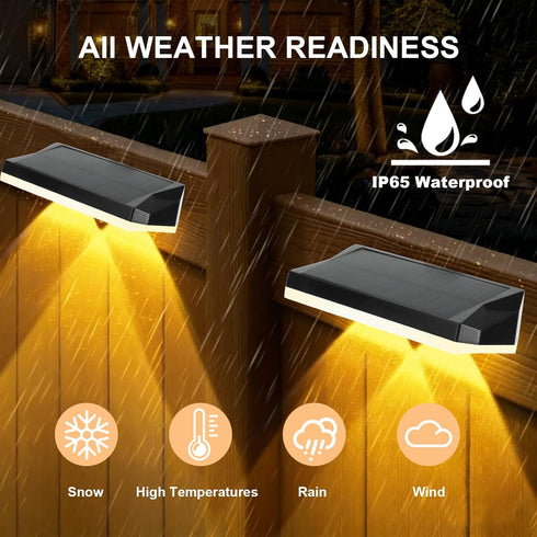 13 IP65 (6) Solar Fence Lights Outdoor Waterproof LED, Lighting Modes, Solar Outdoor Lights Dual Installation Energy