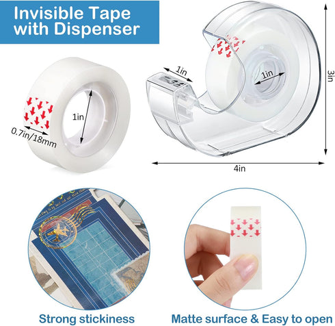 Yahenda 32 Pcs Invisible Tape and Refillable Dispensers, 0.7 x 985 Inches Transparent Tape for Office Home