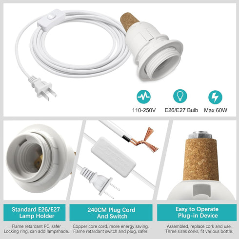 Puanticn E26 8 3 DIY Bottle Lamp Kit, Lamp Kits for Do it Yourself, Edison Screw Bottle Lamp Holder Adaptor with Ft
